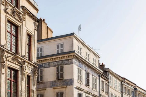 Decadent old residential buildings in the historic centre of La Rochelle, France, Europe