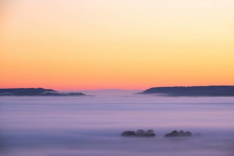 Misty landscape view at dawn