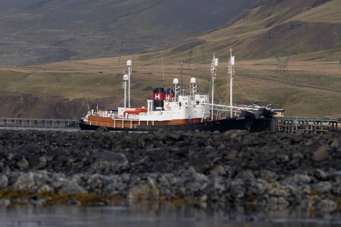 Ship in the harbour of Hvalfjörður, Iceland, Europe