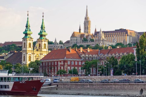 St Anne Church on Batthyany Square and Matthias Church on the Castle Hill, Budapest, Hungary,
