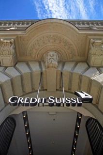 Zurich, Switzerland, Credit Suisse, company logo on the façade of the Credit Suisse Bank