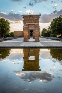 Madrid, Spain, September 27, 2014: Sunset on Temple of Debod. Temple of Debod. It is an Egyptian