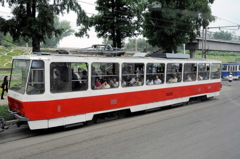 09.08.2012, Pyongyang, North Korea, Asia, People in a crowded tram in the centre of the North