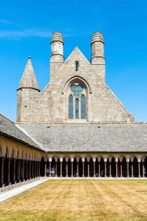 Mont Saint Michel, France, July 25, 2018: The cloister of the Abbey of Mont Saint-Michel, Europe