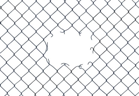 Framing Image Of A Hole In A Chain-Link Fence On A White Background