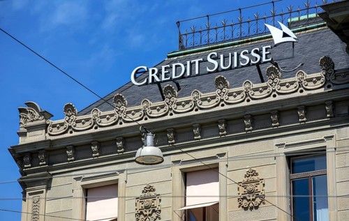 Zurich, Switzerland, Credit Suisse, company logo on the façade of the Credit Suisse Bank