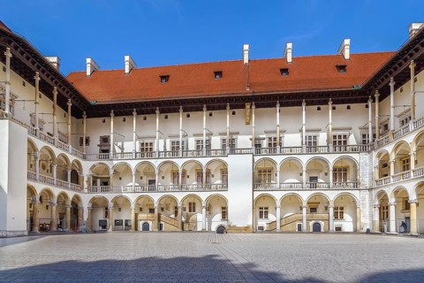 The tiered arcades of Sigismund I the Old in the Italian Renaissance courtyard within Wawel Castle,