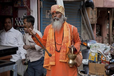 Hare Krishna follower in the streets of Jaipur, Rajasthan, India, Asia