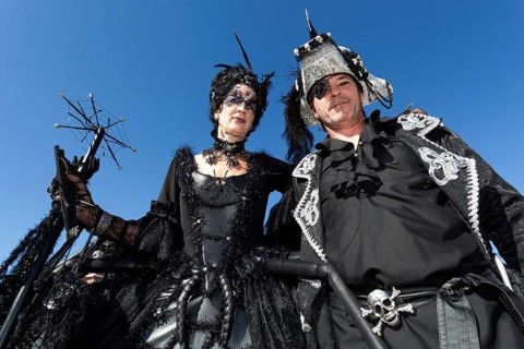 Costume wearer at the Venetian Fair, historical costume, in the castle courtyard, Ludwigsburg,