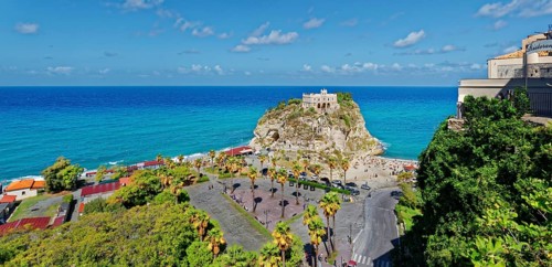 Medieval church Santuario di Santa Maria dell Isola di Tropea built on a rock of sandstone with