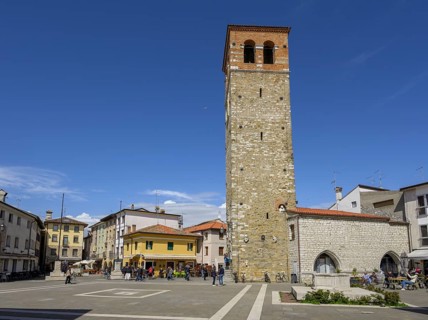 Main square with Torre Millenaria, Marano Lagunare, province of Udine, Italy, Europe