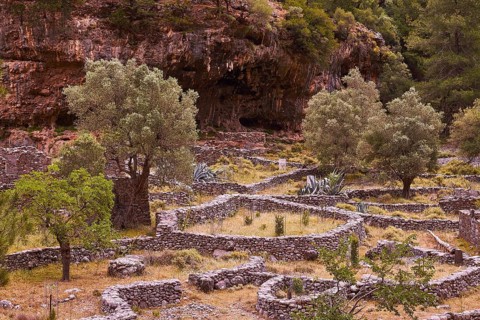Buildings, stone walls, ruins, Samaria settlement, rest area, Samaria Gorge, Samaria, gorge,