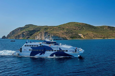 MILOS, GREECE, MAY 26, 2019: Superjet high speed ferry of Seajets a Greek Cypriot ferry company in