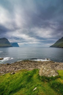 Huge fjord landscape in Vidoy, Faroe islands, Denmark, Europe