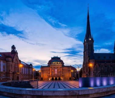 The Theatre Square in Chemnitz is located on the Street of Nations near the main railway station.
