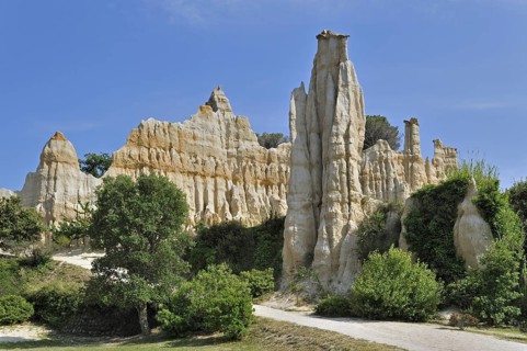 Strange rock formations created by water erosion at the Orgues d'Ille-sur-Têt in the