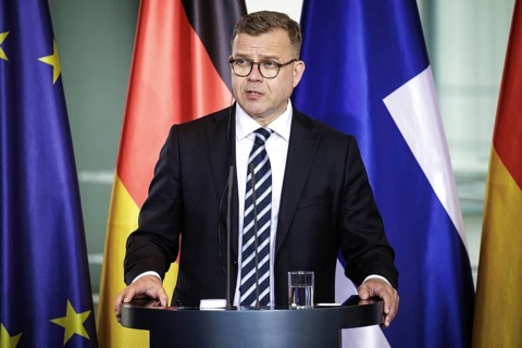 Petteri Orpo, Prime Minister of the Republic of Finland, photographed at a press conference after