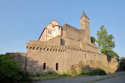 Castle built 1270 in Hirschhorn am Neckar, Neckar Valley, Odenwald, Hesse, Germany, Europe