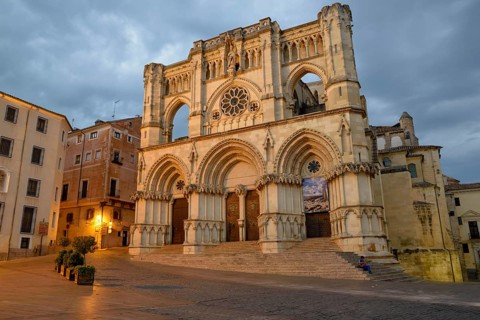 Catedral Nuestra Señora de Gracia, Cathedral at dusk, Cuenca, Castilla-La Mancha Region, Spain,