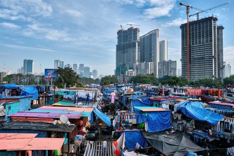 MUMBAI, INDIA, OCTOBER 31, 2019: Dhobi Ghat (Mahalaxmi Dhobi Ghat) is open air laundromat lavoir in