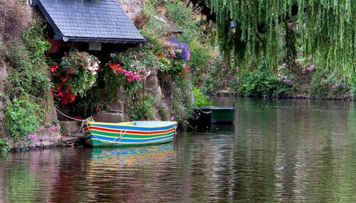 Historic wash houses on the river Trieux, Pontrieux, Cotes dArmor department, Brittany, France,