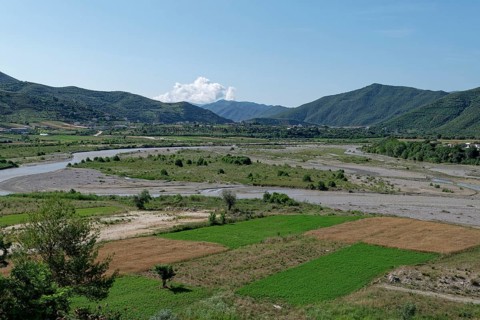 The Osum Valley near Berat in the mountain landscape around the Tomorr Massif in Tomorr National