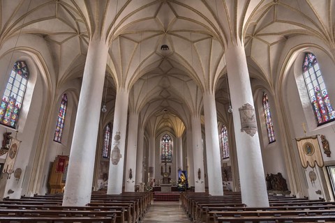 Interior of the town parish church of St. Jakob, Schrobenhausen, Upper Bavaria, Germany, Europe