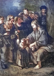 Jesus Christ blesses the children, after a motif by Rembrandt, Historic, digitally restored