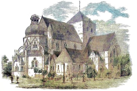 The Nidaros Cathedral, Cathedral, of Drontheim, Trontheim, in a historical view from 1868, Norway,