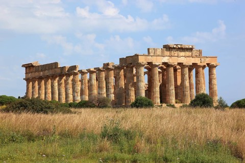 Selinunte, Temple E and tombs in the archaeological site of Selinunte, Trapani Province, Sicily,