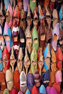 Colourful Moroccan mules, babouches at the market in Marrakech, Marrakech, Morocco, North Africa,
