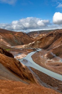 Stream between colourful rhyolite mountains, Hveradalir geothermal area, Kerlingarfjöll, Icelandic