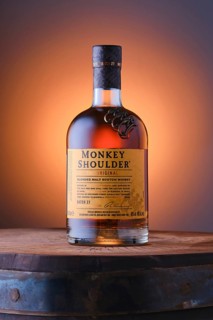 April 8, 2022, Minsk, Belarus, Monkey Shoulder blended malt scotch whisky on top of the barrel over