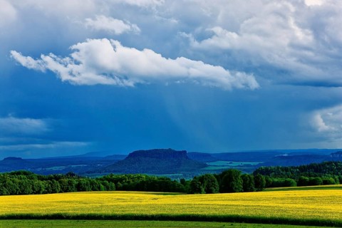 Summer landscape with the Lilienstein near Rathewalde in Saxon Switzerland