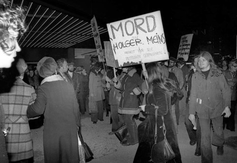 Left-wing sympathisers of the Red Army Faction (RAF) protesting in Dortmund on 13.11.1974 after the
