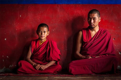 DISKIT, INDIA, SEPTEMBER 12, 2012: Unidentified adult and child Tibetan Buddhist monks in Diskit