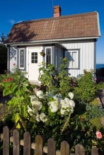 Wooden house with front garden in the small place, village, village, swedish, lovely, living,