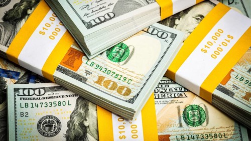 Creative business finance making money concept, letterbox panoramic background of new 100 US