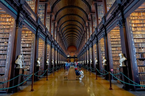 Long Room, the old library of Trinity College, University, Dublin, Republic of Ireland