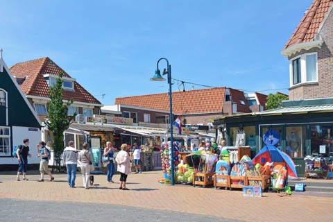 De Koog, Netherlands June 5. 2017 Popular city center with small tourist shops in De Koog on the