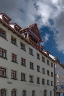 Historic residential and commercial building with dormer window, Hintere Ledergasse 43, Nuremberg,