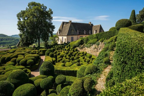 Boxwood garden, Les Jardins de Marqueyssac, Vezac, Dordogne, Périgord, Département Dordogne, Region