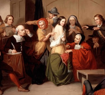 The examination of a woman for signs of witchcraft in the Middle Ages. The woman have denounced a