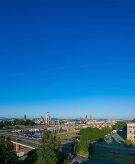 Dresden Silhouette View from Neustätter Elbufer to Dresden Old Town