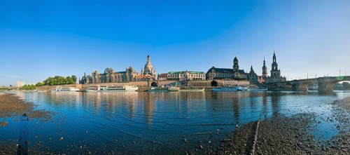 Dresden Silhouette View from Neustätter Elbufer to Dresden Old Town