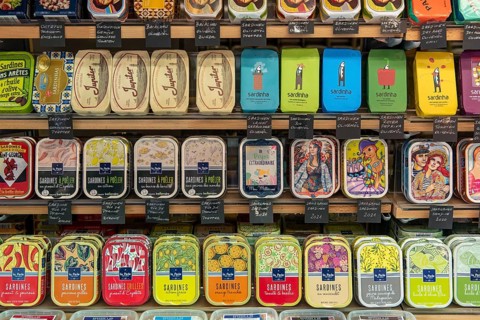 Shop window with sardine cans, Vienna, Austria, Europe