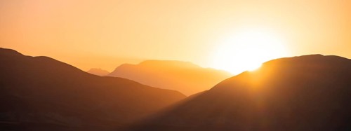 Mountain landscape at sunset, Toktogul reservoir, Jalalabad region, Kyrgyzstan, Asia
