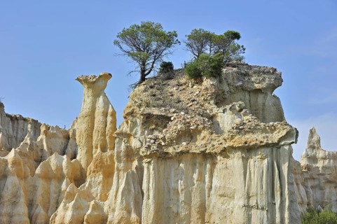 Strange rock formations created by water erosion at the Orgues d'Ille-sur-Têt in the