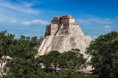 Ancient Mayan pyramid (Pyramid of the Magician Adivino) in Uxmal, Merida, Yucatan, Mexico, Central