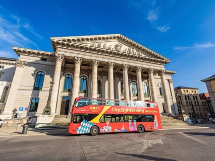 Bus for city tour in front of the National Theatre at Max-Joseph-Platz, Bavarian State Opera,